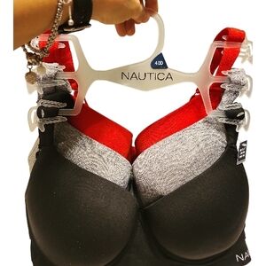 Nautica Black, Red, and Gray Bra Set